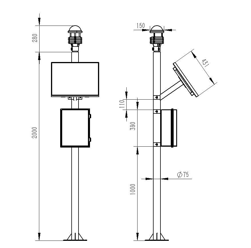 小型氣象站系統產品尺寸圖